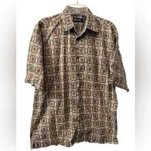 Faded Glory Men's Beige Patterned Button Down Shirt EUC Size Medium